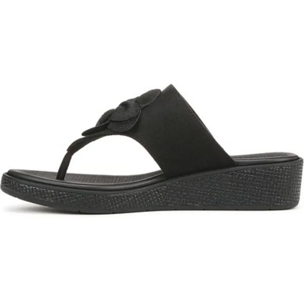 NIB BZees Women’s Bloom Flip-Flop – Black Stretch Linen, Size 8.5M